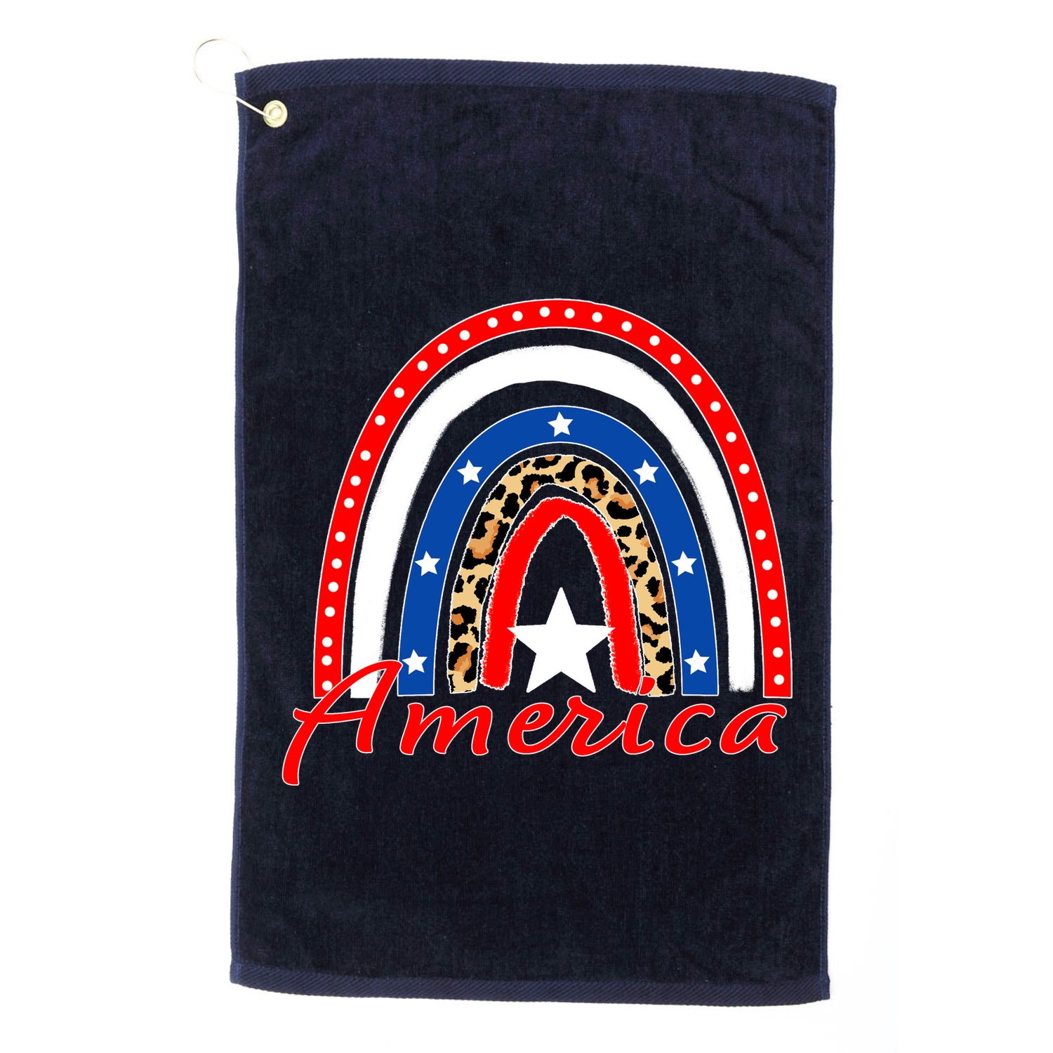 Rainbow Leopard American Flag 4th of July Golf Towel