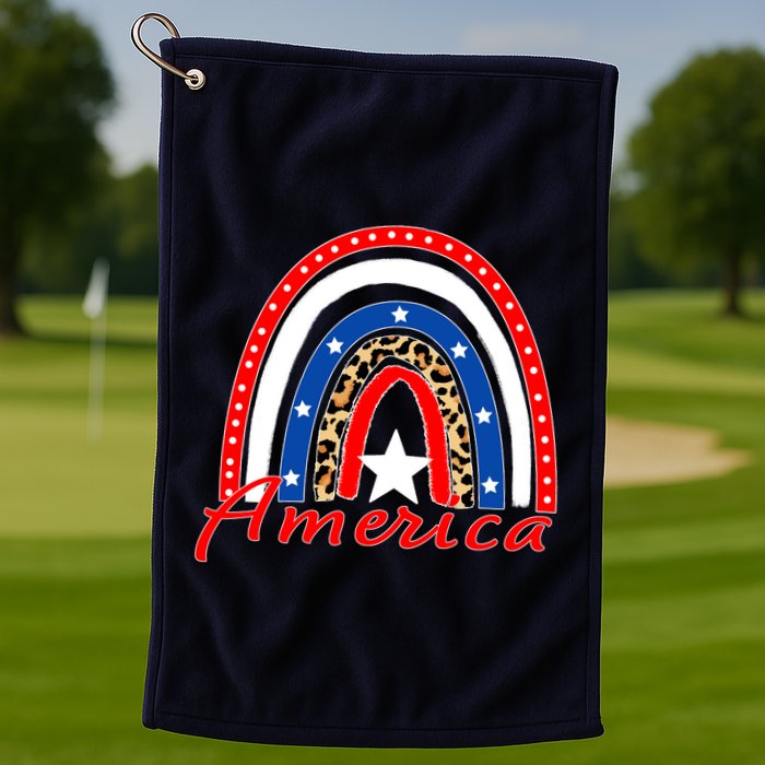 Rainbow Leopard American Flag 4th of July Golf Towel