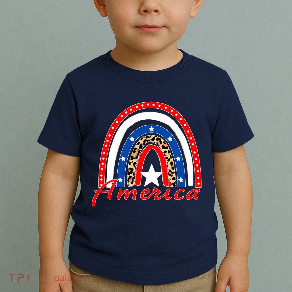 Rainbow Leopard American Flag 4th of July Toddler T-Shirt