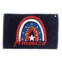 Rainbow Leopard American Flag 4th of July Grommeted Golf Towel