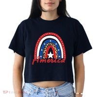 Rainbow Leopard American Flag 4th of July Crop Top