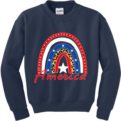 Rainbow Leopard American Flag 4th of July Kids Sweatshirt