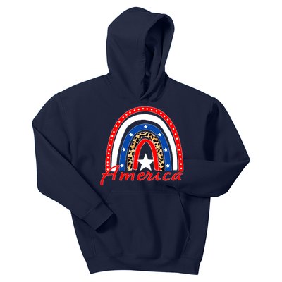 Rainbow Leopard American Flag 4th of July Kids Hoodie