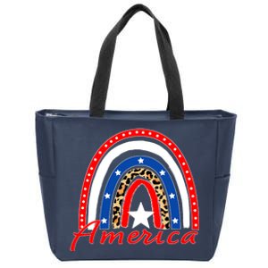 Rainbow Leopard American Flag 4th of July Zip Tote Bag