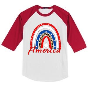 Rainbow Leopard American Flag 4th of July Kids Colorblock Raglan Jersey