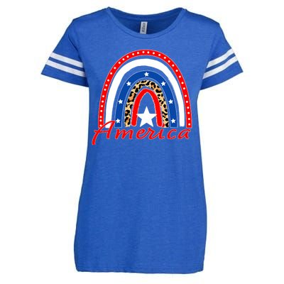 Rainbow Leopard American Flag 4th of July Enza Ladies Jersey Football T-Shirt