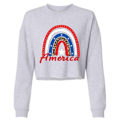 Rainbow Leopard American Flag 4th of July Cropped Pullover Crew