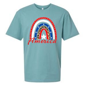 Rainbow Leopard American Flag 4th of July Sueded Cloud Jersey T-Shirt