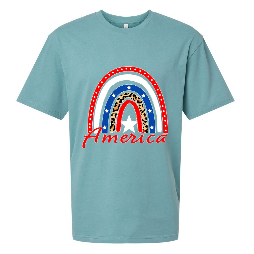 Rainbow Leopard American Flag 4th of July Sueded Cloud Jersey T-Shirt