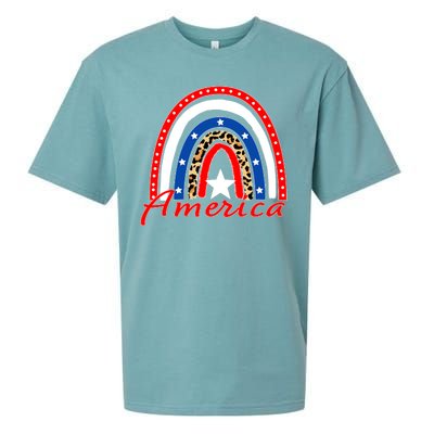 Rainbow Leopard American Flag 4th of July Sueded Cloud Jersey T-Shirt