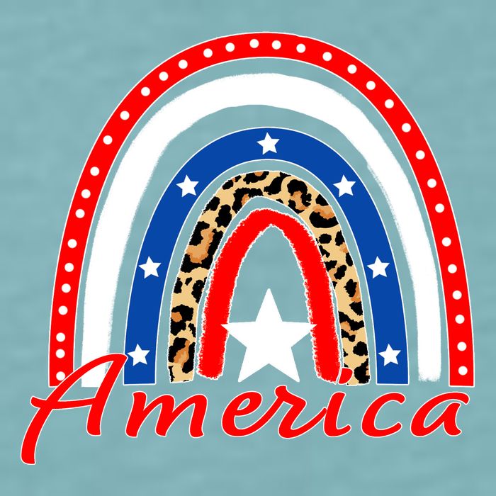 Rainbow Leopard American Flag 4th of July Sueded Cloud Jersey T-Shirt