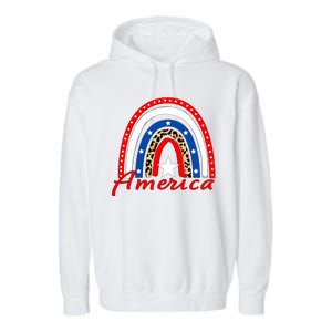 Rainbow Leopard American Flag 4th of July Garment-Dyed Fleece Hoodie