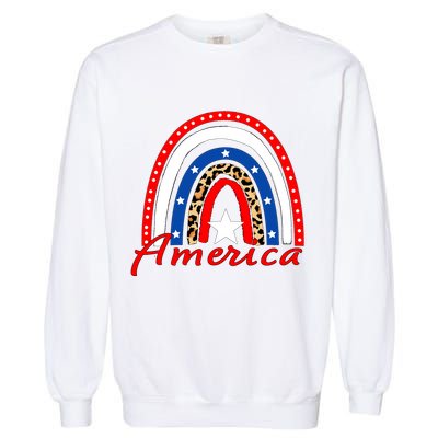 Rainbow Leopard American Flag 4th of July Garment-Dyed Sweatshirt