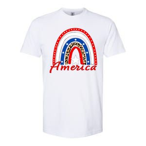 Rainbow Leopard American Flag 4th of July Softstyle CVC T-Shirt