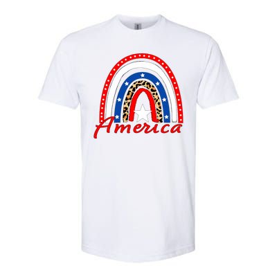 Rainbow Leopard American Flag 4th of July Softstyle® CVC T-Shirt