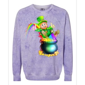 Rainbow Leprechaun Sliding Into A Pot Of  Gold Colorblast Crewneck Sweatshirt