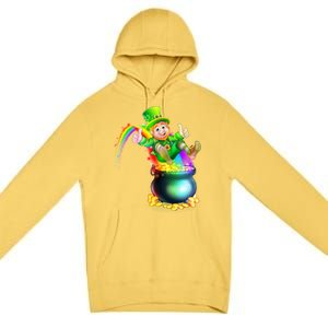 Rainbow Leprechaun Sliding Into A Pot Of  Gold Premium Pullover Hoodie