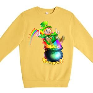 Rainbow Leprechaun Sliding Into A Pot Of  Gold Premium Crewneck Sweatshirt