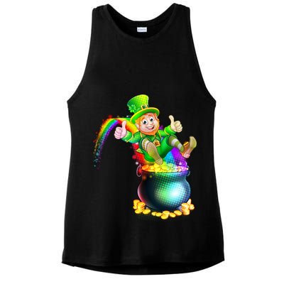 Rainbow Leprechaun Sliding Into A Pot Of  Gold Ladies PosiCharge Tri-Blend Wicking Tank