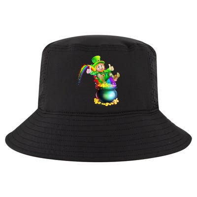 Rainbow Leprechaun Sliding Into A Pot Of  Gold Cool Comfort Performance Bucket Hat