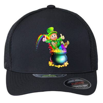 Rainbow Leprechaun Sliding Into A Pot Of  Gold Flexfit Unipanel Trucker Cap
