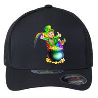 Rainbow Leprechaun Sliding Into A Pot Of  Gold Flexfit Unipanel Trucker Cap
