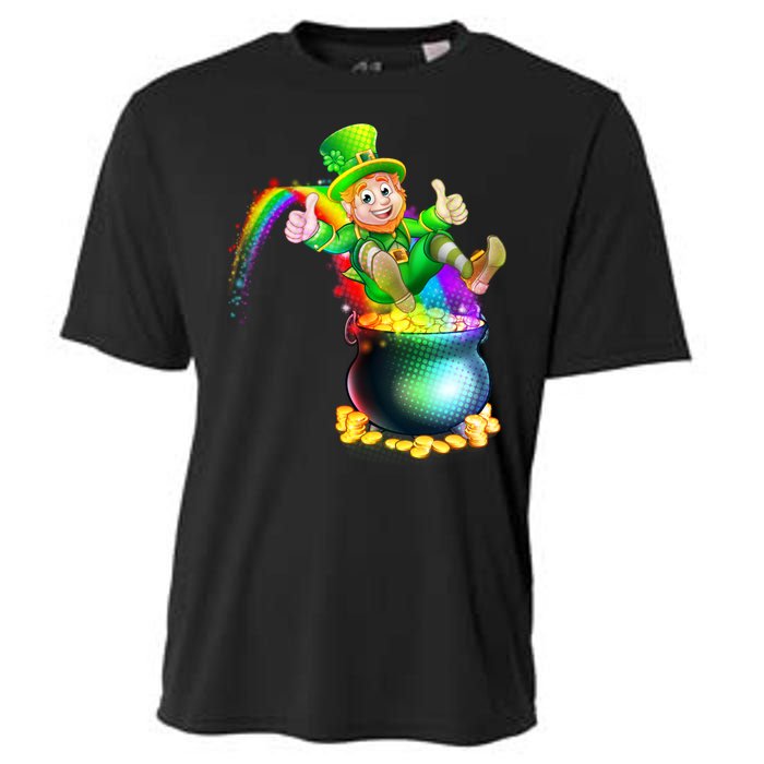 Rainbow Leprechaun Sliding Into A Pot Of  Gold Cooling Performance Crew T-Shirt