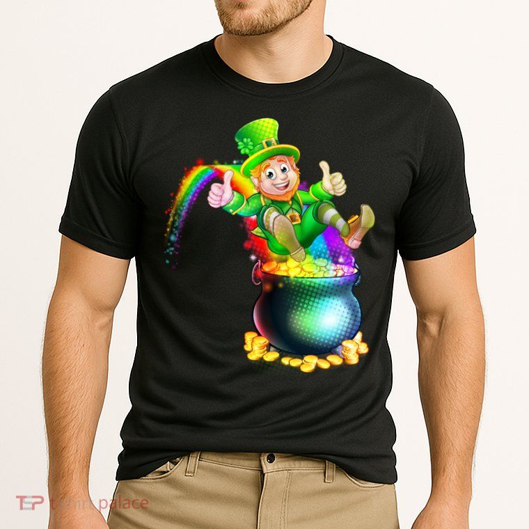 Rainbow Leprechaun Sliding Into A Pot Of  Gold Performance Shirt