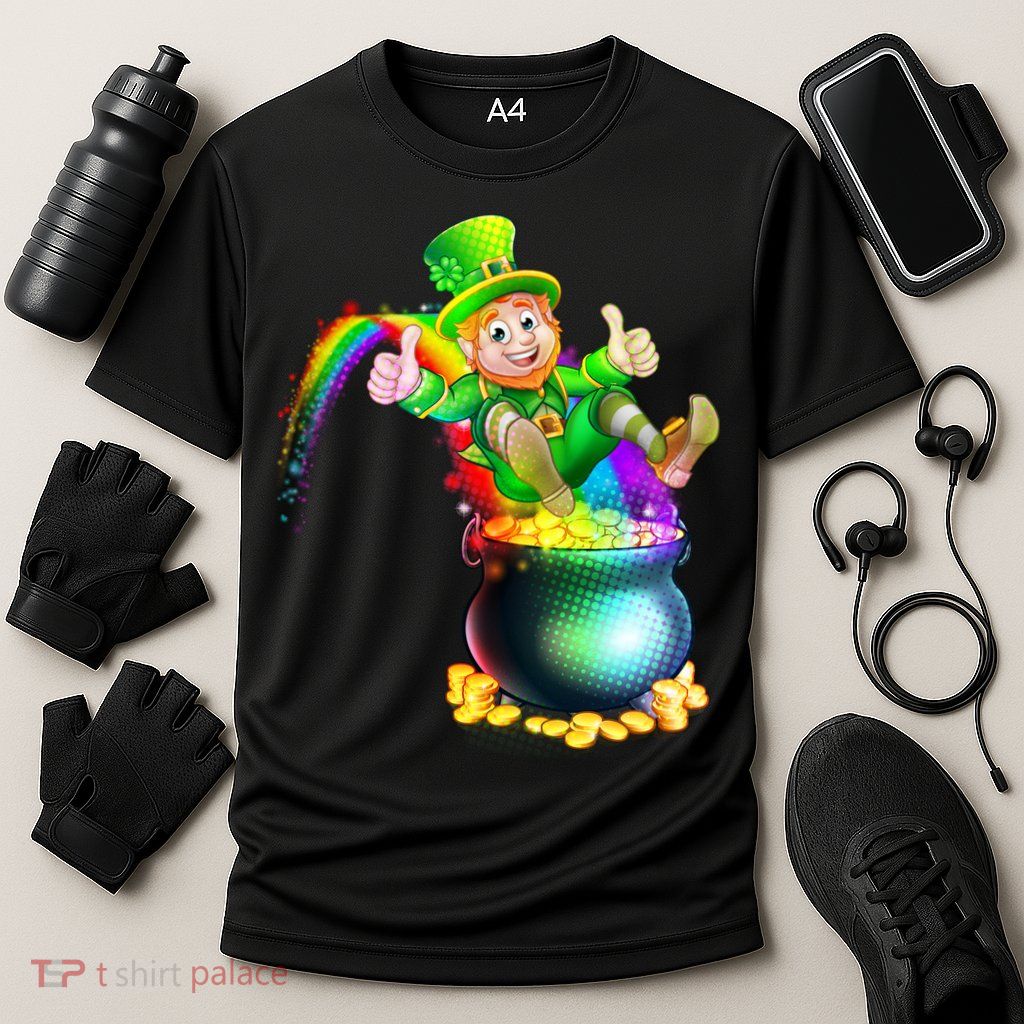 Rainbow Leprechaun Sliding Into A Pot Of  Gold Performance Shirt