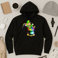 Rainbow Leprechaun Sliding Into A Pot Of  Gold Hoodie