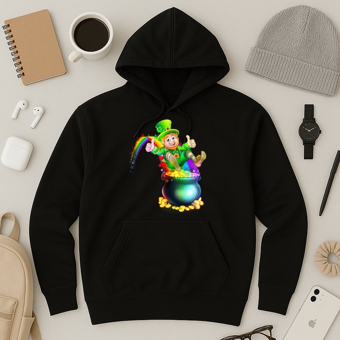 Rainbow Leprechaun Sliding Into A Pot Of  Gold Hoodie