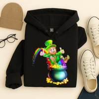 Rainbow Leprechaun Sliding Into A Pot Of  Gold Hoodie