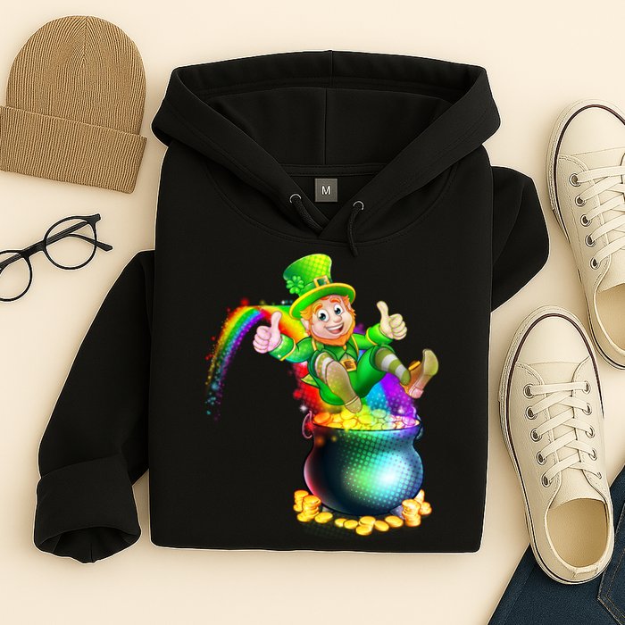 Rainbow Leprechaun Sliding Into A Pot Of  Gold Hoodie