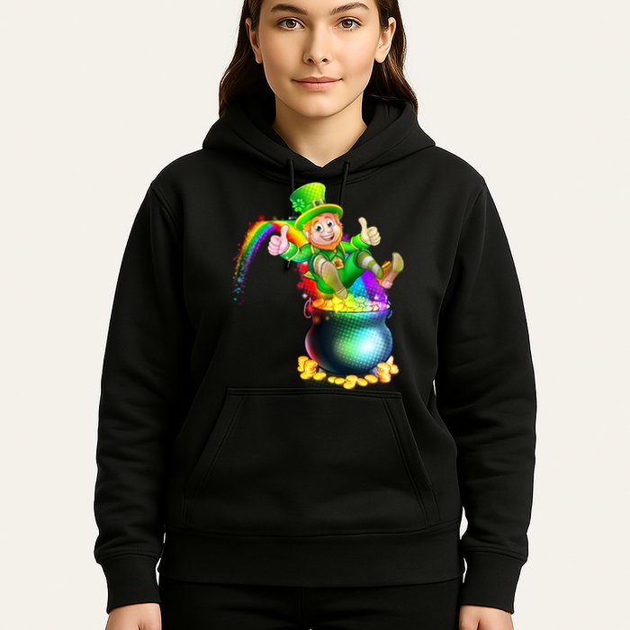 Rainbow Leprechaun Sliding Into A Pot Of  Gold Hoodie