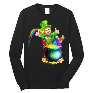 Rainbow Leprechaun Sliding Into A Pot Of  Gold Long Sleeve Shirt