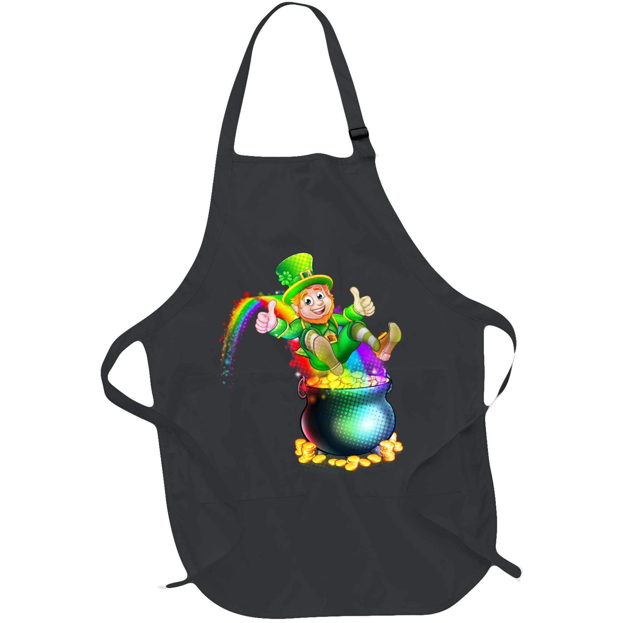 Rainbow Leprechaun Sliding Into A Pot Of  Gold Apron