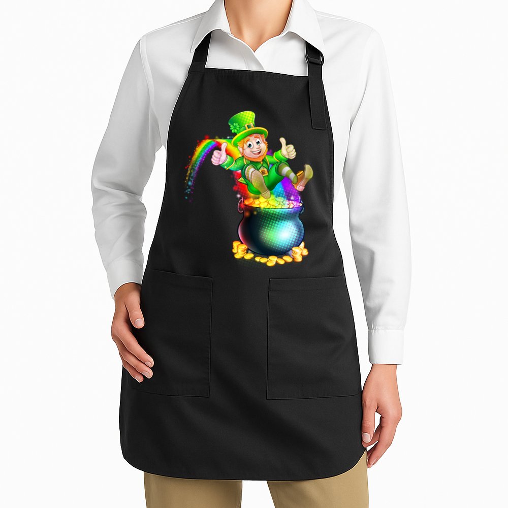 Rainbow Leprechaun Sliding Into A Pot Of  Gold Apron