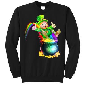 Rainbow Leprechaun Sliding Into A Pot Of  Gold Sweatshirt