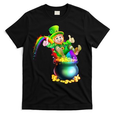 Rainbow Leprechaun Sliding Into A Pot Of  Gold T-Shirt