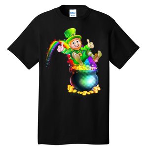 Rainbow Leprechaun Sliding Into A Pot Of  Gold Tall T-Shirt