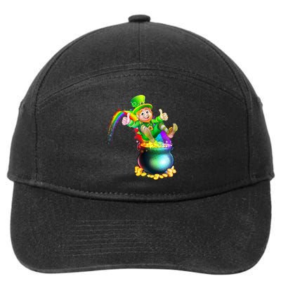 Rainbow Leprechaun Sliding Into A Pot Of  Gold 7-Panel Snapback Hat