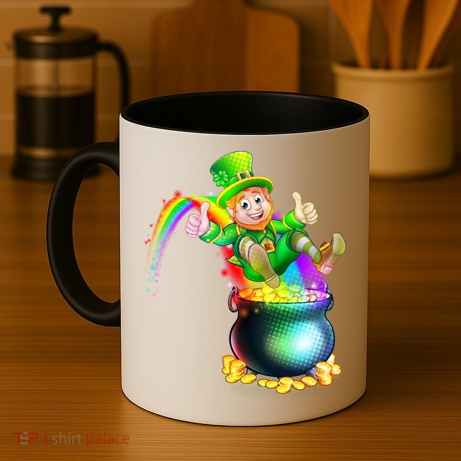 Rainbow Leprechaun Sliding Into A Pot Of  Gold Mug