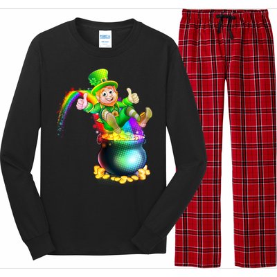 Rainbow Leprechaun Sliding Into A Pot Of  Gold Long Sleeve Pajama Set