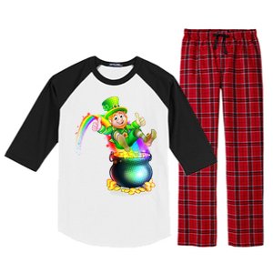 Rainbow Leprechaun Sliding Into A Pot Of  Gold Raglan Sleeve Pajama Set