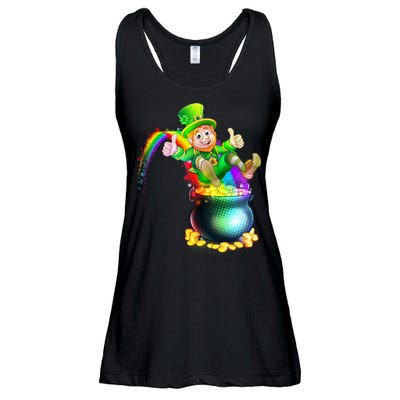 Rainbow Leprechaun Sliding Into A Pot Of  Gold Ladies Essential Flowy Tank