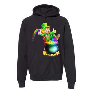 Rainbow Leprechaun Sliding Into A Pot Of  Gold Premium Hoodie