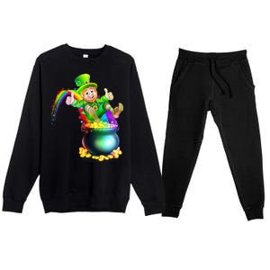 Rainbow Leprechaun Sliding Into A Pot Of  Gold Premium Crewneck Sweatsuit Set