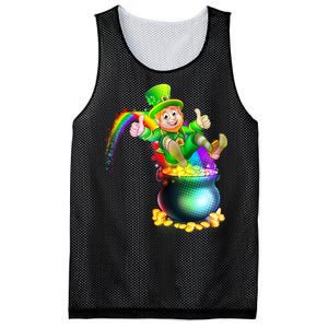 Rainbow Leprechaun Sliding Into A Pot Of  Gold Mesh Reversible Basketball Jersey Tank