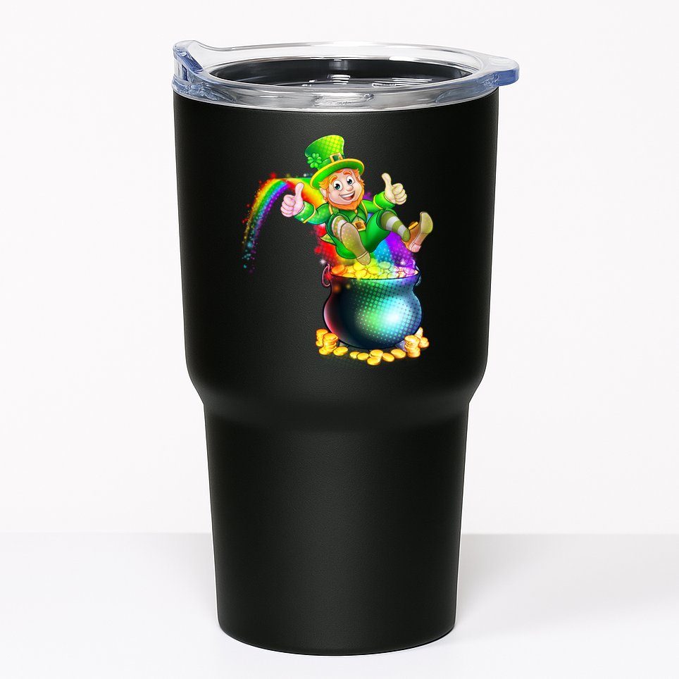 Rainbow Leprechaun Sliding Into A Pot Of  Gold Tumbler
