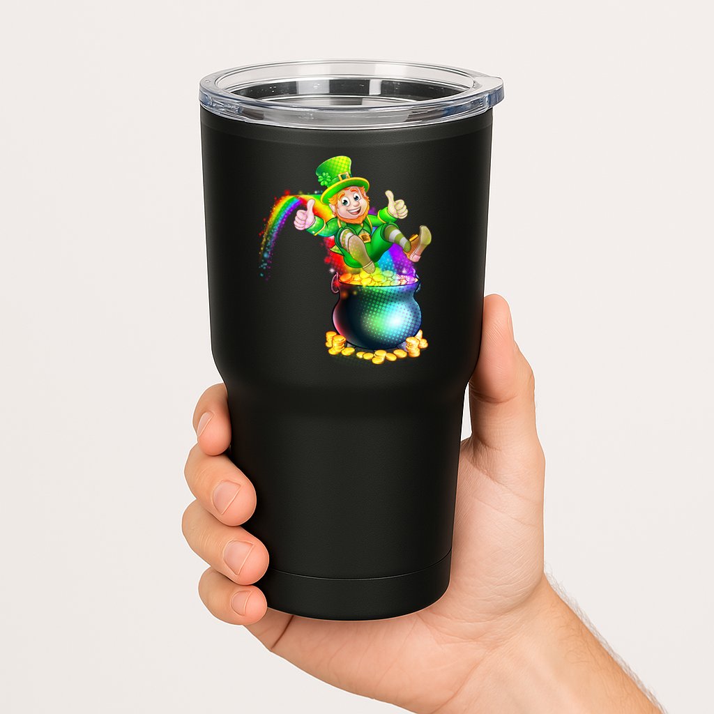 Rainbow Leprechaun Sliding Into A Pot Of  Gold Tumbler
